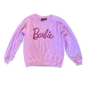 Barbie Girls Pink Sweatshirt with glitter Barbie logo size 7/8 like new